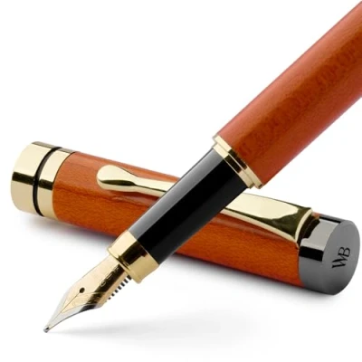Afbeelding van Wordsworth &amp; Black&#039;s Vulpen Set, Luxe Bamboe Hout Medium Punt, Geschenkdoos; Inclusief 6 Inktpatronen, Inktvulconverter Journaling, Kalligrafie; Tekenen, Soepel Schrijven [Kersenhout]