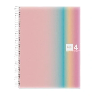 Afbeelding van Miquelrius Notitieboek A4, gelinieerd horizontaal 7 mm, 120 vellen 70 g/m², 4 gekleurde strepen, microgeperforeerde spiraal, polypropyleen omslag, gaten, Notebook A4 Aurora West Bay