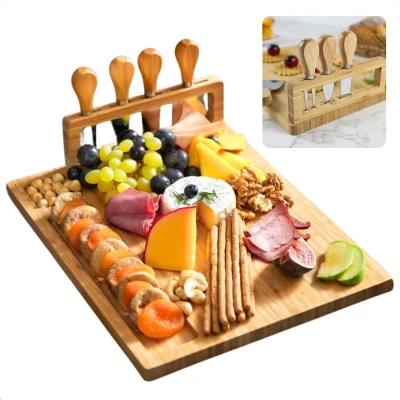 Afbeelding van Cheqo® Bamboe Kaasplank Kaasplankje Serveerplank Hapjesplank Extra Groot Inclusief Kaasmesjes Luxe Borrelplank EBOOK