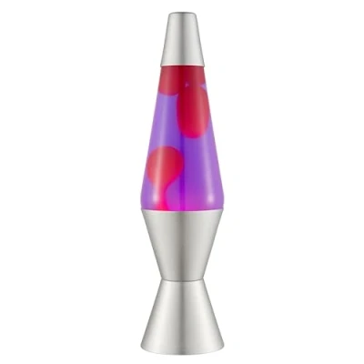 Afbeelding van LAVA® Lavalamp 2121, roze was, paarse vloeistof, zilveren voet en kap, originele 14,5 inch merk bewegingslamp