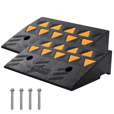 Afbeelding van VEVOR 2x drempeloprijplaat, massief rubber, deurdrempeloprijplaat, max. draagvermogen tot 15 ton, oprijplaat, 48,3 x 33 12,7 cm, rolstoeloprijplaat, rubberen ideaal voor oneffenheden en stoepranden