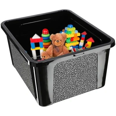 Afbeelding van KADAX Rechthoekige opbergdoos met deksel, opbergcontainer, stapelcontainer, plastic doos, kunststof ruimtebesparende (20 l, zwart)