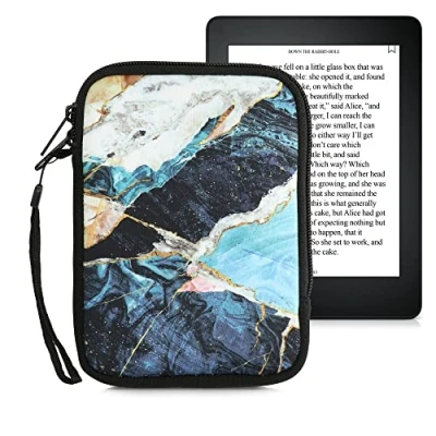 Afbeelding van kwmobile Universele Cover voor eReader Neopreen hoesje Marmer goud/wit/blauw 17 x 12 2 cm