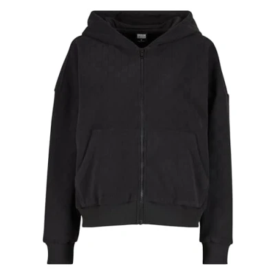Afbeelding van Urban Classics Damestrui met capuchon, jacquard fluweel, oversized ritssluiting, casual hoodie van fluweel pasvorm, zwart, XXL
