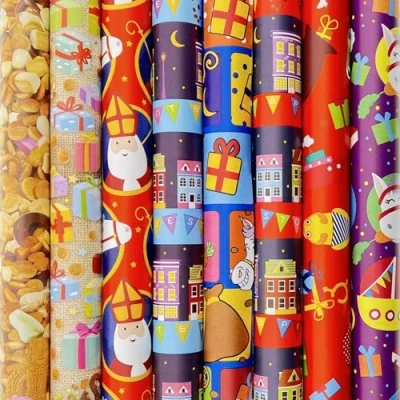 Afbeelding van Sinterklaaspapier Inpakpapier Cadeaupapier Assortiment 300 x 70 cm 10 rollen