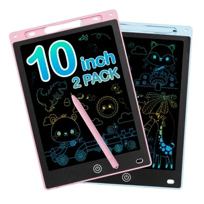 Afbeelding van Toverbord lcd schrijfbord voor kinderen, 25,4 cm, tekenbord, toverbord, vanaf 2, 3, 4, 5, 6 jaar, jongen, meisjes, kleurrijk scherm, schrijftablet, herhaald schrijven en tekenen, blauw + roze, 2 stuks