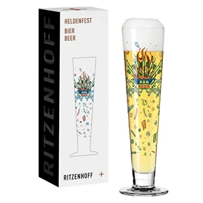 Afbeelding van RITZENHOFF 1011014 Bierglas 330 ml Serie Heldenfest, motief nr. 14 BBQ en beer rond, meerkleurig Made in Germany