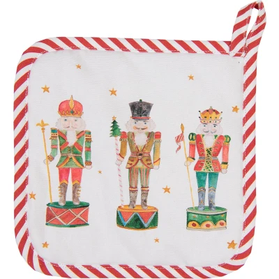 Afbeelding van Clayre &amp; Eef Kind Pannenlap 16x16 cm Wit Rood Katoen Notenkrakers Moeder dochter
