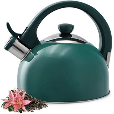 Afbeelding van KADAX waterketel van roestvrij staal, 1,7 l in verschillende kleuren, theeketel voor alle warmtebronnen, roestvrijstalen waterkoker, retro fluitketel (groen)