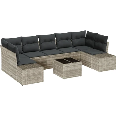 Afbeelding van vidaXL 8 delige Tuin Sofa Set met Kussens Lichtgrijs Poly Rattan