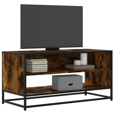 Afbeelding van Tv meubel 91x40x46 cm bewerkt hout metaal gerookt eikenkleurig