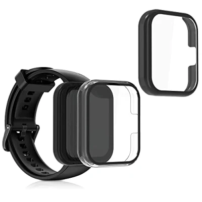 Afbeelding van kwmobile 2x cover geschikt voor Realme Watch 2 Pro Fitnesstracker van gehard glas en kunststof frame set zwart / transparant
