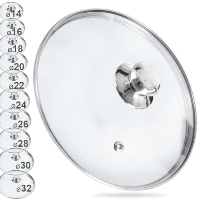 Afbeelding van Orion B07HXV65NN deksel van glas, hittebestendig, met ring en rand roestvrij staal, 30 cm diameter