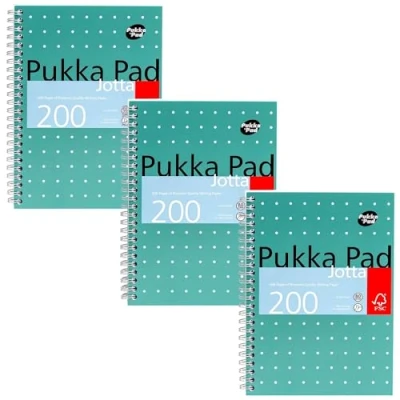 Afbeelding van Pukka Pad, A5 Metallic Jotta Notitieboek, 3 stuks, voor thuis, school en kantoor, 15 x 21 cm, spiraalbinding, notitieboek met 8 mm gelinieerd 80 g/m² papier, geperforeerde randen, 200 pagina&#039;s,