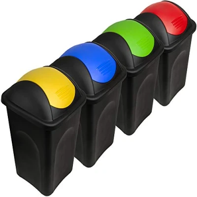 Afbeelding van Deuba Afvalbak met Draaideksel 4x 60L Set Blauw Rood Groen Geel