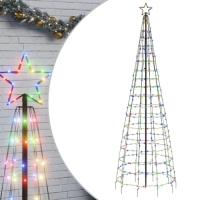Afbeelding van vidaXL LED kerstboom met spikes 570 LEDs kleurrijk 300 cm, kerstversiering, kerstverlichting, verlichting, kerstverlichting voor buiten, kegelvormige