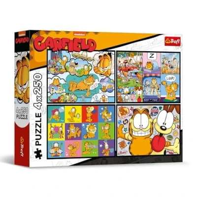 Afbeelding van Trefl Puzzel 4 in 1: Garfield, Garfield houdt niet van Maandagen x 250 Stukjes Set Vier Puzzels voor Tieners