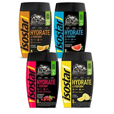 Afbeelding van Isostar Hydrate &amp; Perform Iso Drink 400g isotone drank poeder elektrolyt ter ondersteuning van de sportieve prestaties sinaasappel + citroen cranberry grapefruit ( 4x400g )