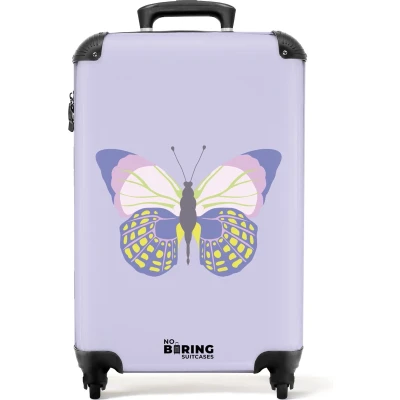 Afbeelding van NoBoringSuitcases.com® Handbagage koffer lichtgewicht Reiskoffer trolley Paars met kleurrijke vlinder Rolkoffer wieltjes Past binnen 55x40x20 en 55x35x25