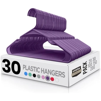 Afbeelding van Utopia Home Plastic standaard hangers voor kleding Heavy Duty en ruimtebesparende gekerfde (Pack van 30, paars)