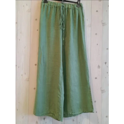 Afbeelding van Linnen broek met elastische talie zomer luchtige kleur GROEN maat 36/38