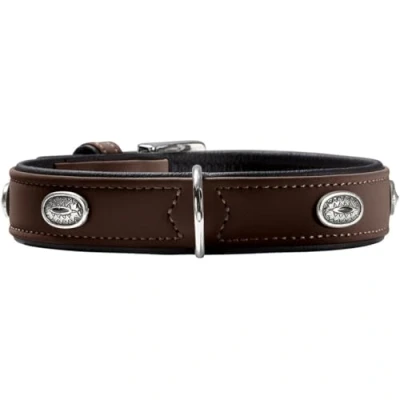 Afbeelding van HUNTER SOFTIE STONE Hondenhalsband, kunstleer, met applicaties, onderhoudsvriendelijk, 55 (M L), bruin