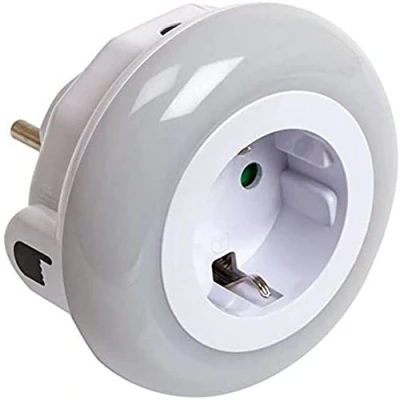 Afbeelding van ultron Save E Night Light, led nachtlampje met automatische in en uitschakelfunctie geïntegreerd stopcontact, schemeringssensor, oriëntatielicht, nachtlampje, wit, 8,2 x 7,25 cm