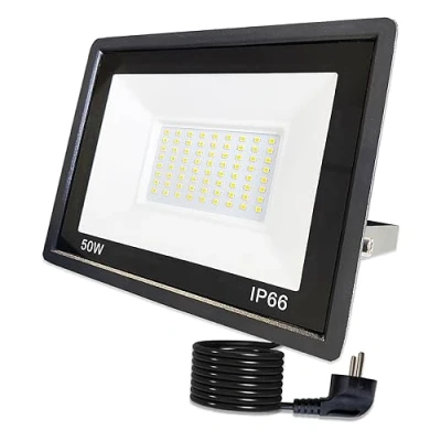 Afbeelding van Hopelit LED spot voor buiten 50 W, Buitenspot Koel witte met Stekker, IP65 Waterdichte Superheldere schijnwerper, tuin, Binnenplaatsen, Garage enz.