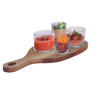 Afbeelding van Excellent Houseware Serveerplank acacia 30x17cm met 4st glazen schaaltjes