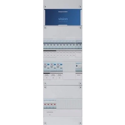 Afbeelding van Hager groepenkast 3 fase 10 groepen, Aardlekschakelaars 2 P, 1 fornuisgroep 2x230V, beltrafo, hoofdschakelaar 4 P 40A 220 x 695mm