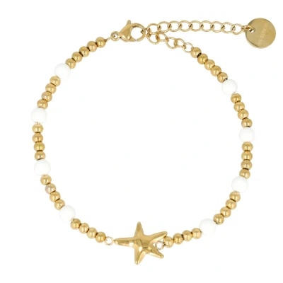 Afbeelding van My Bendel Schakelarmband Met zomerse zeester en White Aventurine Goudkleurige armband edelstenen luxe cadeauverpakking
