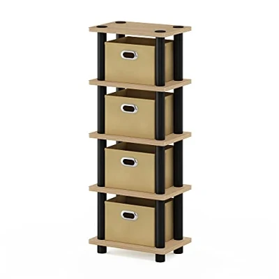 Afbeelding van Furinno Gereedschapsloze planken, hout, eiken/zwart/lichtbruin, eenheidsmaat, 28,7 (B) x 73,15 (H) 19,56 (D) cm