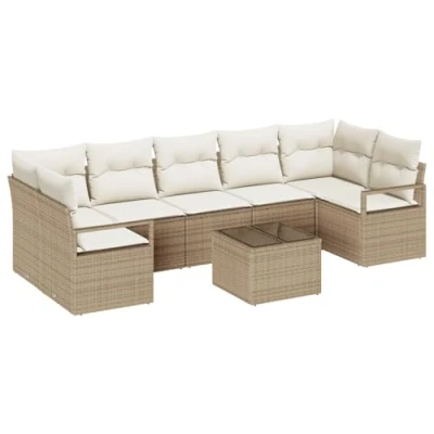 Afbeelding van vidaXL 8 delige tuinsofa set met kussens beige poly rattan, 2 zits rattan