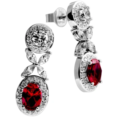 Afbeelding van Diamonfire Zilveren oorhangers Royal Colors Zirkonia Entourage Rood