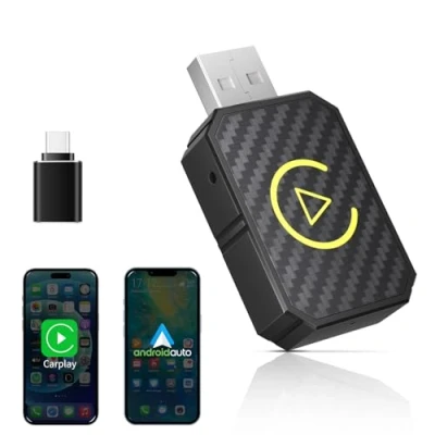 Afbeelding van 2 in 1 draadloze CarPlay &amp; Android auto adapter, mini stick voor het omzetten van bekabelde CarPlay/Android draadloos, compatibel met auto&#039;s AA, iOS 10+/Android 12+, USB C/A