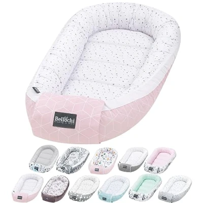 Afbeelding van Bellochi Babynestje Cocon voor Babybed Pasgeborenen OEKO TEX Gecertificeerd 100% Katoen 90x60x12cm Zacht En Veilig Babynest met Beschermende Randen Aurora