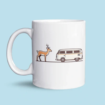 Afbeelding van NietMokken.nl Grappige koffietas met Rebus &quot;Ree + Bus&quot; Keramische mok en beker Aan beide zijden bedrukt Vaatwasser magnetronbestendig Origineel cadeau voor verjaardag, collega’s of op kantoor
