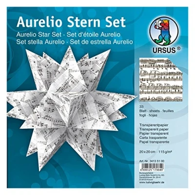 Afbeelding van Ursus Aurelio 34135100 vouwblaadjes ster noten, zwart, 33 vellen, van transparant papier 115 g/m², ca. 20 x cm, eenzijdig bedrukt, ideaal als kerstdecoratie