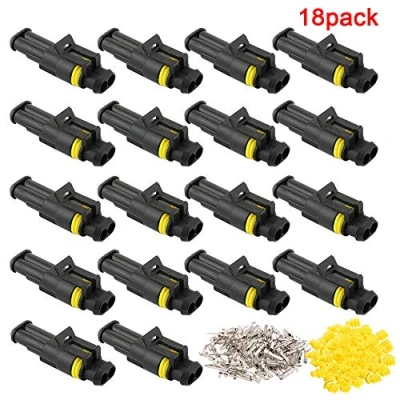 Afbeelding van QitinDasen 18 Set 2 Pin Waterdichte Auto Elektrische Connectoren, Verzegelde Connector Stekke Socket Kit, voor Vrachtwagen Boot