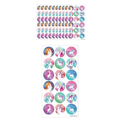 Afbeelding van Henbrandt Set van 10x Stickervellen met Grote UNICORN / Eenhoorn Stickers om Uit te Delen of Knutselen Traktatie uitdeelcadeautjes voor Kinderen 18 per Vel = Totaal: 180