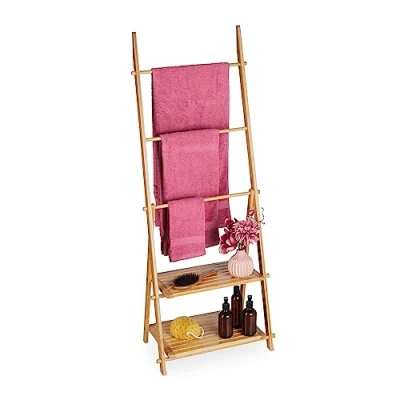 Afbeelding van Relaxdays handdoekenrek 3 stangen handdoekhouder 2 planken badkamerrek bamboe