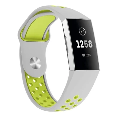 Afbeelding van Fitbit Charge 3 &amp; 4 siliconen DOT bandje Groen / Grijs Maat: Large