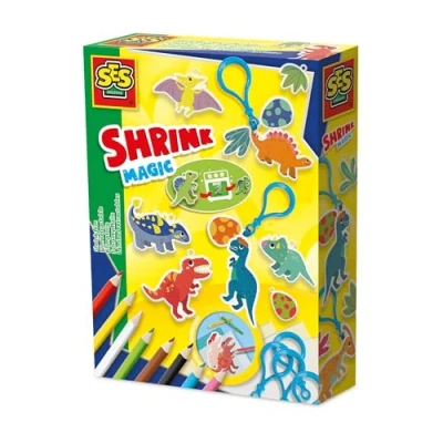 Afbeelding van SES Creative 14294 Krimpfolie Dino Sleutelhangers Creatieve Knutselset voor Kinderen vanaf 5 Jaar Personaliseer ontwerpen en krimp in de oven Perfect creatief spelen