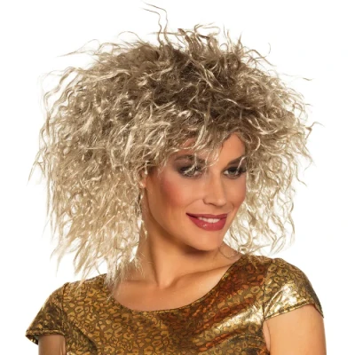 Afbeelding van Boland Pruik Rock queen Blond Krullen Halflang Vrouwen Rocker Zangeres