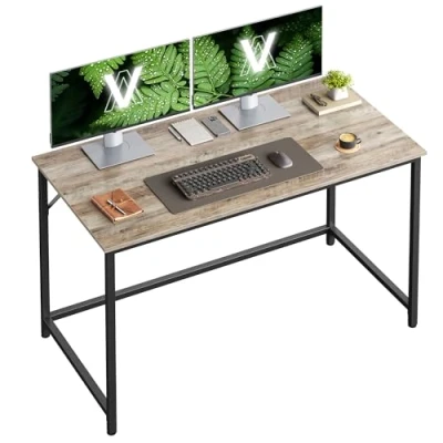 Afbeelding van VASAGLE bureau, computerbureau, bureau voor werkkamer, slaapkamer, 60 x 120 76 cm, industrieel ontwerp, metalen frame, grijs zwart LWD039B02
