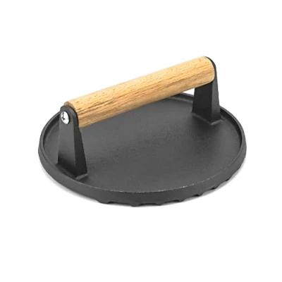 Afbeelding van QWORK® gietijzeren burgerpers met antiaanbaklaag, houten handvat, 17,5 cm