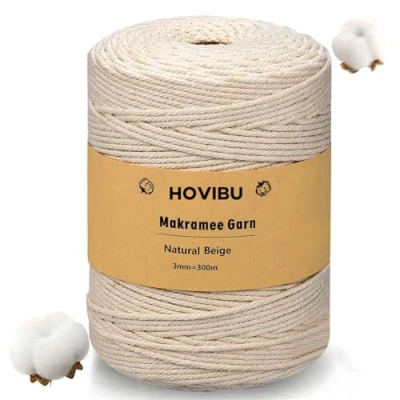 Afbeelding van HOVIBU Macramé koord, 3 mm x 300 m, macramétouw, zacht macramétouw voor handwerk, hangplanten, Boheemse decoraties, wandtapijten, plantenhangers