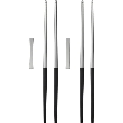 Afbeelding van Gense Focus de Luxe Eetstokjesset 23 cm 6 delen Zwart/Mat staal