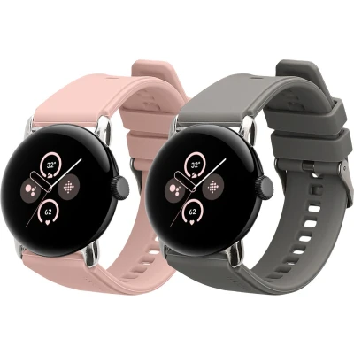 Afbeelding van kwmobile 2x horlogebandjes geschikt voor Google Pixel Watch 2 / 1 bandje Smartwatch bandjes van TPU Activity tracker horloge band in grijs oudroze