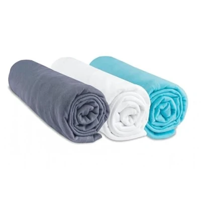 Afbeelding van Easy Dort Set van 3 hoeslakens voor babybed 100% katoen grijs wit turquoise gezonde slaap merk Oeko Tex Made in Europe